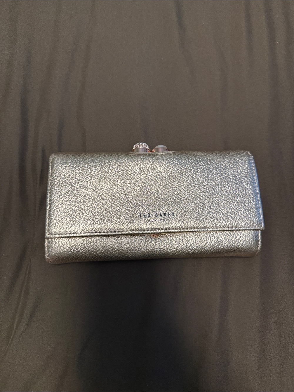 Ted Baker Metallic Rose Gold Pebbled Leather Wallet Clutch